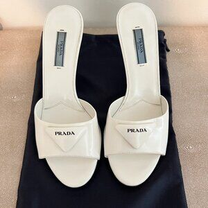 Prada White 75mm brushed leather mules